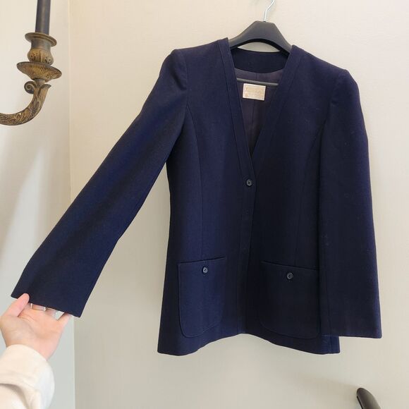 Vtg Women PENDLETON Navy Blue Blazer Jacket Coat 100% Virgin Wool Sz 14 Business - Picture 1 of 8